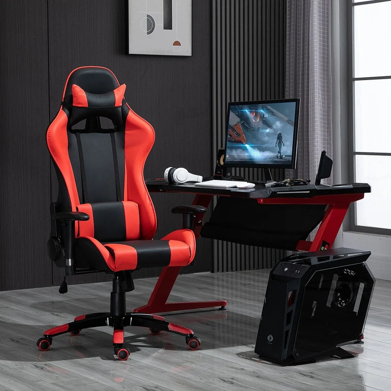EASYCOMFORT Poltrona da Ufficio Gaming Girevole Reclinabile Nero e Rosso Ecopelle