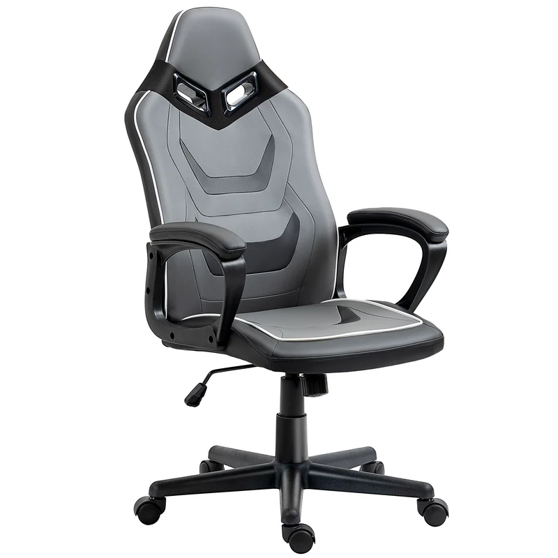 EASYCOMFORT Sedia da Gaming ad Altezza Regolabile con Funzione Dondolo, per Casa e Ufficio, 60x63x113-125 cm, Grigia e Nera