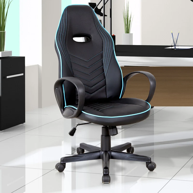 EASYCOMFORT Poltrone da ufficio con Rivestimento in Pelle PU Premium Design Ergonomico Nera e Blu