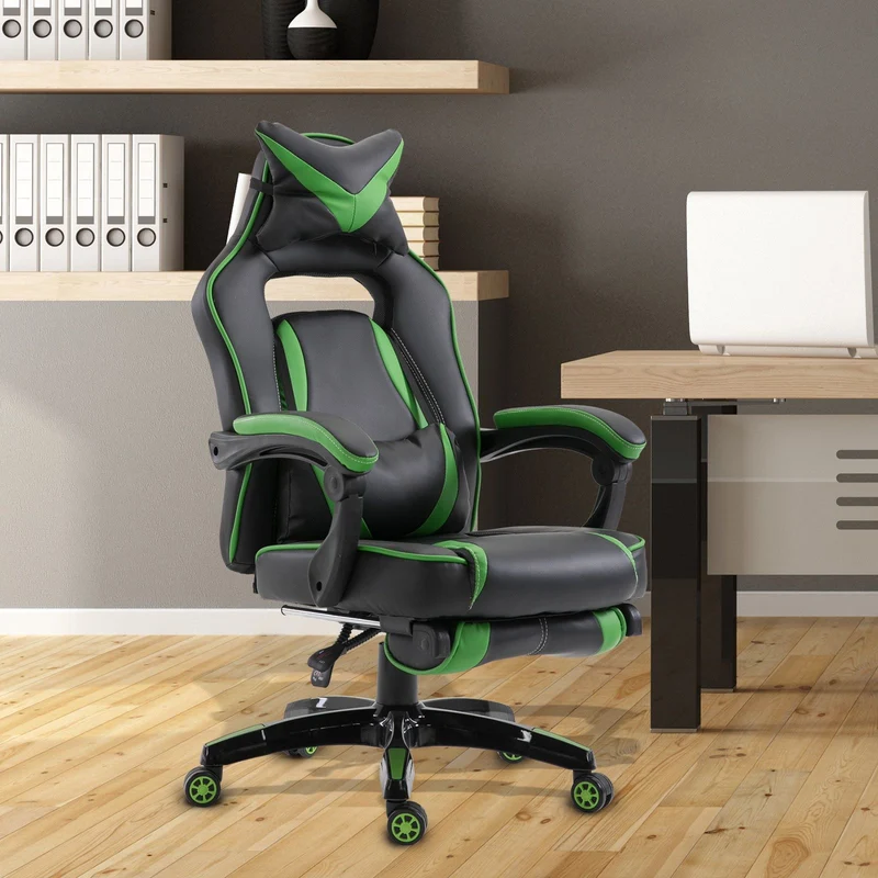EASYCOMFORT Sedia da Gaming Economica Poltrona Reclinabile Con Poggiapiedi Regolabile In Altezza Rotelle Tessuto 71.5 × 68 × 114-123.5cm Verde