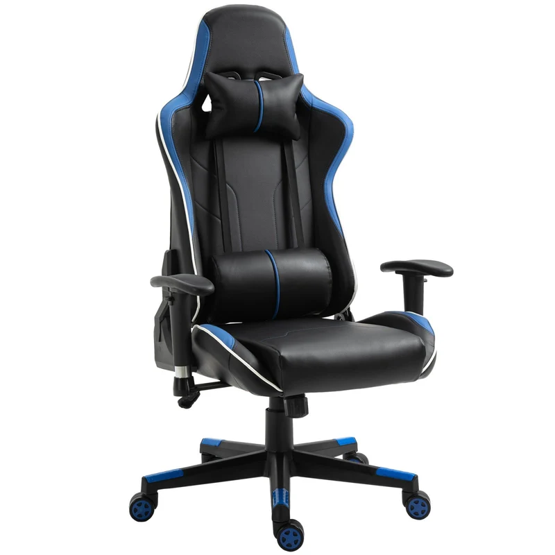 EasyComfort Poltrona da Gaming con Altezza Schienale Regolabile, Sedia Ufficio con Poggiatesta e Cuscino Lombare Nera e Blu
