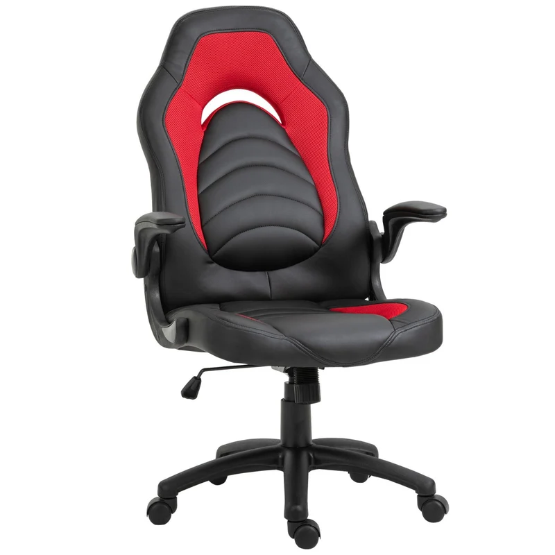 EASYCOMFORT Poltrona Gaming da Ufficio in Similpelle Rossa con Braccioli Pieghevoli Altezza e Schienale Regolabile