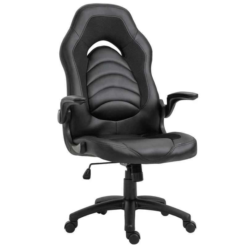 EASYCOMFORT Poltrona Gaming o da Ufficio in Similpelle Nera con Braccioli Pieghevoli Schienale e Altezza Regolabile