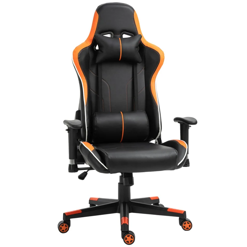 EasyComfort Poltrona da Gaming con Altezza Schienale Regolabile, Sedia Ufficio con Poggiatesta e Cuscino Lombare Nera e Arancione