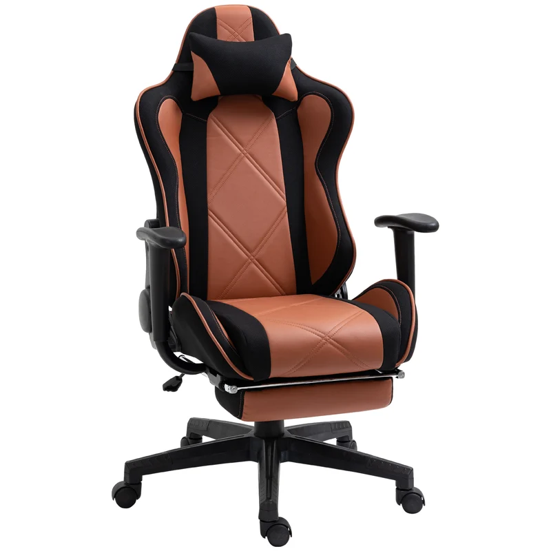 Easycomfort Poltrona da Ufficio con Altezza Regolabile Poggiatesta e Poggiapiedi Estraibile, Nera e Marrone 64x57x120-130cm