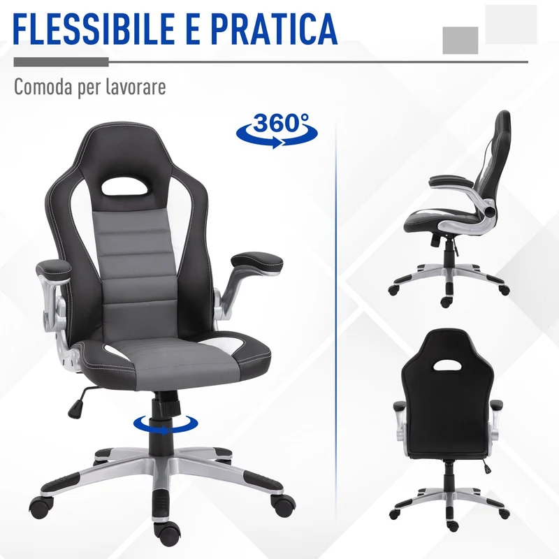 EASYCOMFORT sedia ufficio sedie da gaming Dirigenziale Regolabile Girevole Stile, Grigio e Nero