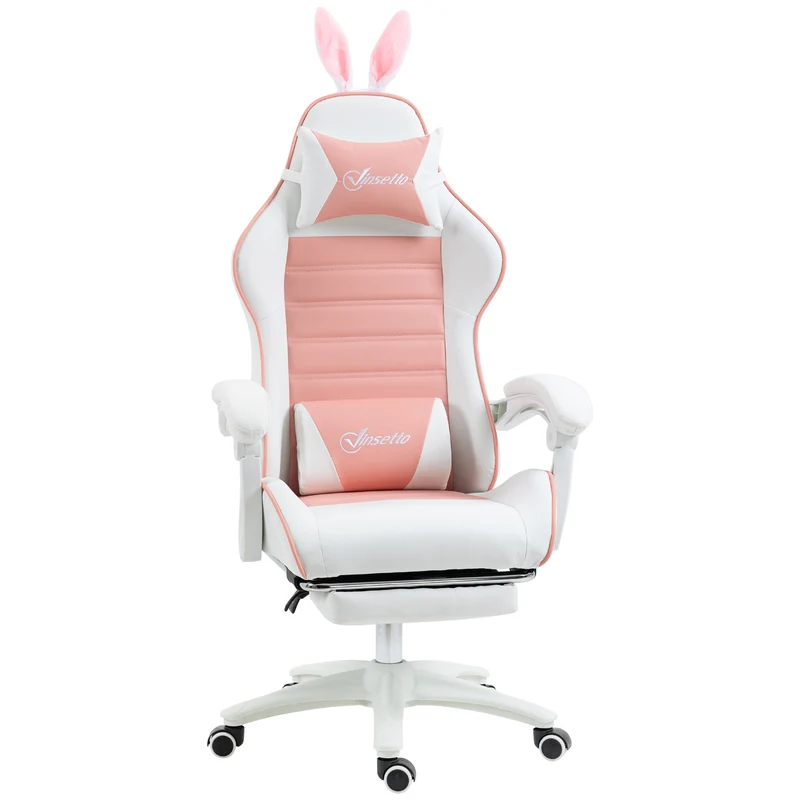 Sedia Gaming Ergonomica 65x63x136-142A cm con Orecchie in Finta Pelle Rosa