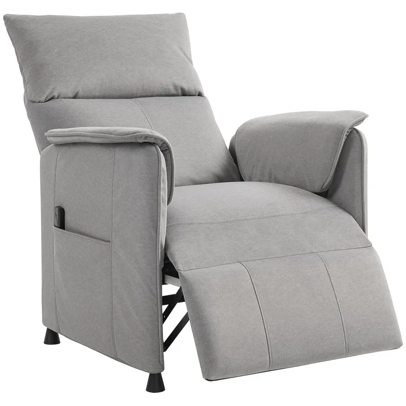 Poltrona Reclinabile Elettrica con Telecomando 80x83x104 cm in Tessuto Effetto Velluto Grigio