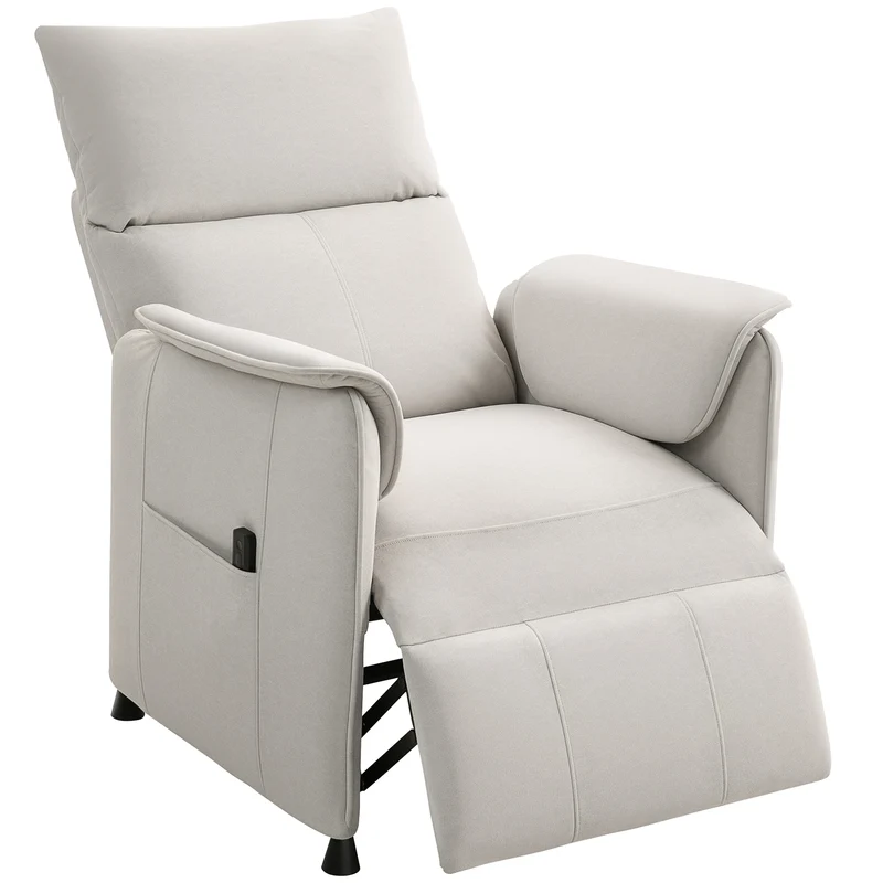 Poltrona Reclinabile Elettrica con Telecomando 80x83x104 cm in Tessuto Effetto Velluto Crema