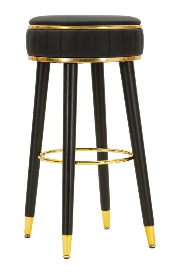 Sgabello Bar London Nero Ø38x74 cm in Pino e MDF e Spugna e Metallo e PU