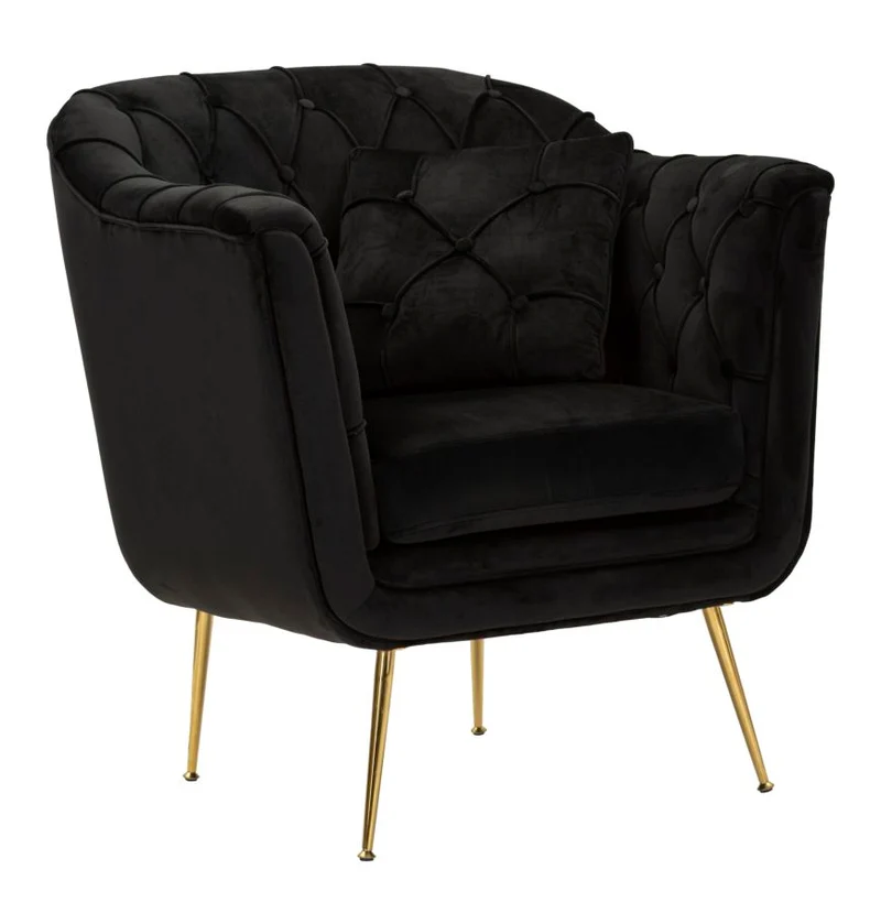 Poltrona Budapest Nera con Cuscino 88x83x91 cm in Compensato e Spugna e Ferro e Poliestere Nero