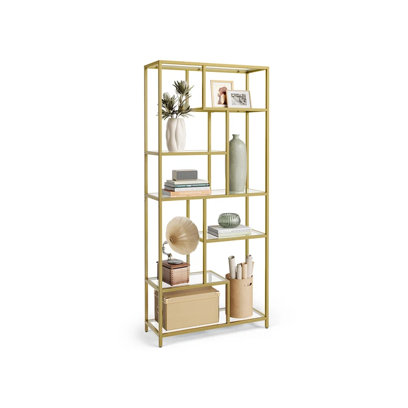 Libreria Verticale a 7 Ripiani Oro Metallico