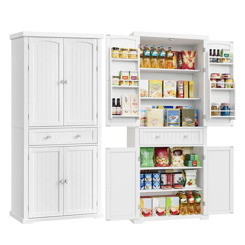 Armadio da Cucina Alto con Ripiano Regaolabile Bianco