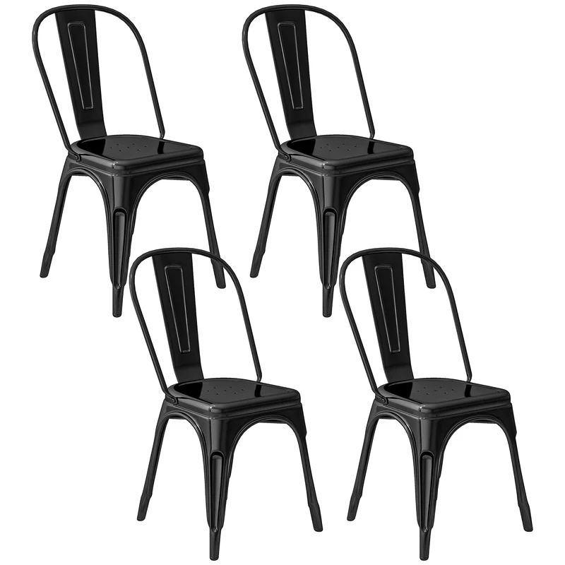 EasyComfort Set da 4 Sedie Impilabili Moderno per sale da pranzo, soggiorni, locali o bar, Stile Industriale in Acciaio, 53x45x85cm, Nero
