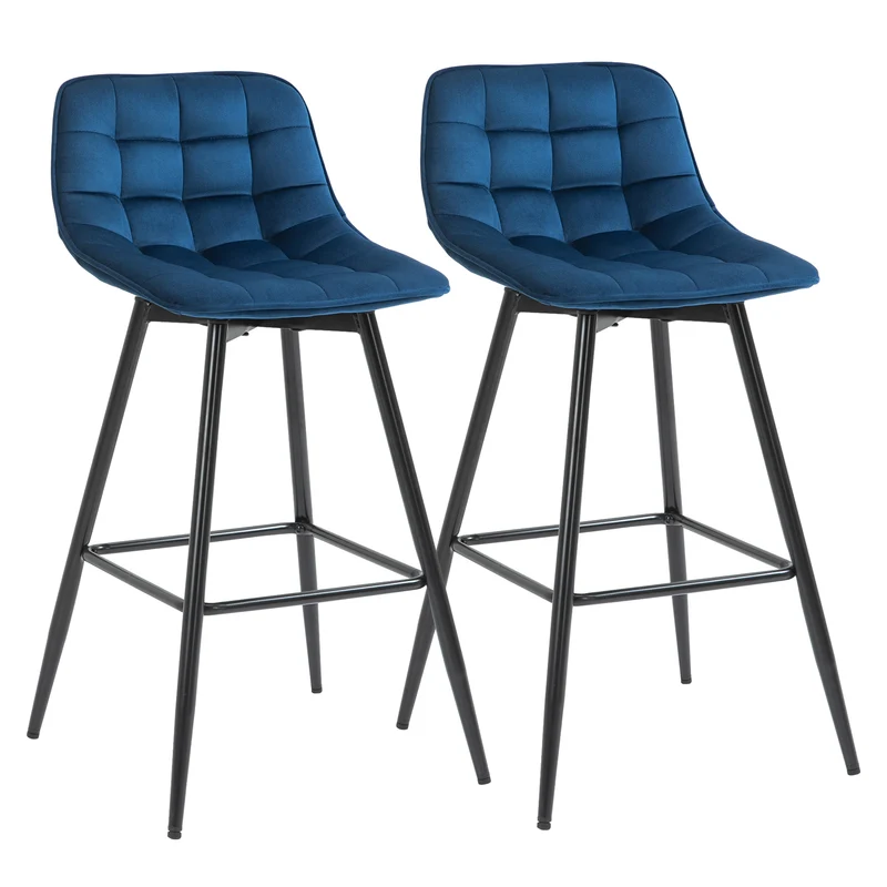 EasyComfort Set 2 Sgabelli Alti da Bar Nordico con Schienale curvato ergonomico e poggiapiedi, Sedie Imbottite per Salotto e cucina, Blu