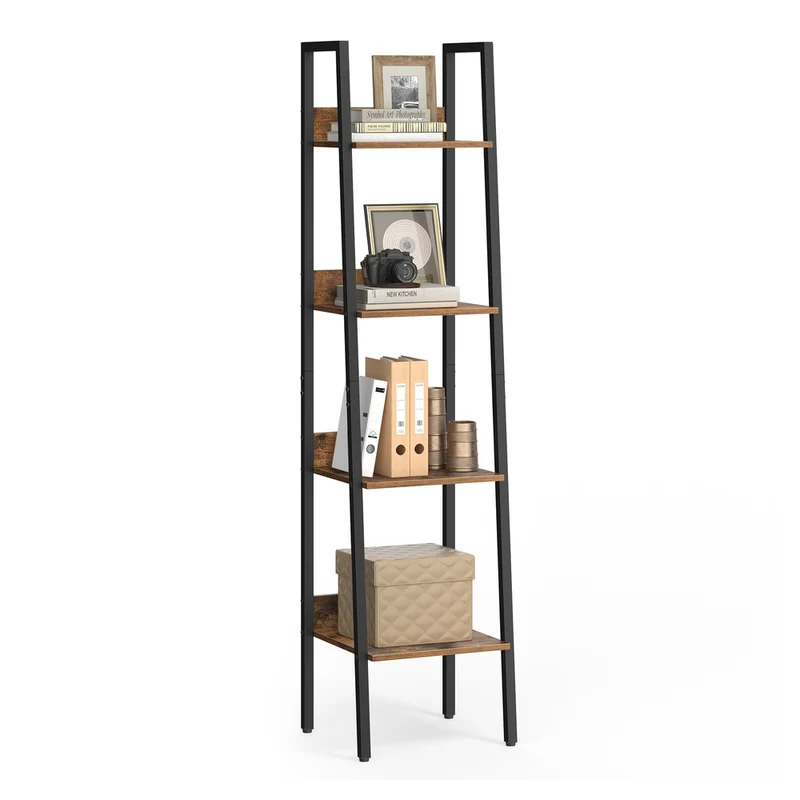 Scaffale a Scala a 4 Ripiani Marrone Vintage e Nero