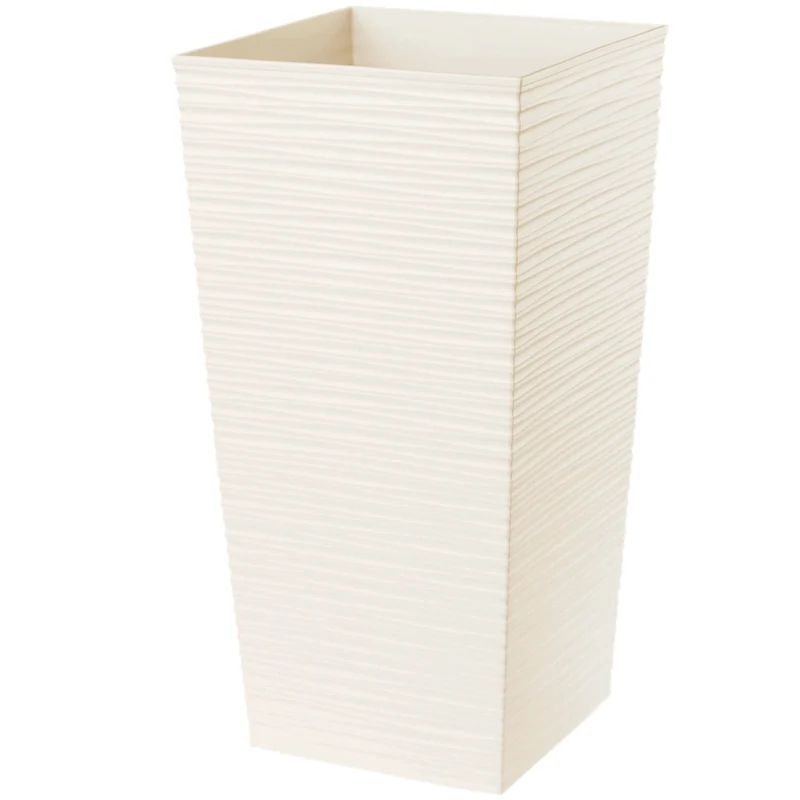 Vaso da fiori KADAX con inserto, coperchio, supporto per fiori, alto, da giardino, color crema, 29x57 cm