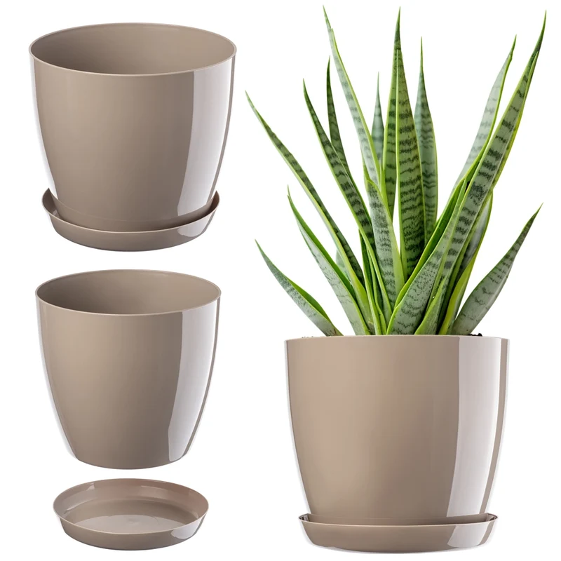 Vaso da fiori KADAX con sottovaso, coperchio in plastica, 18 cm, beige, Kadax