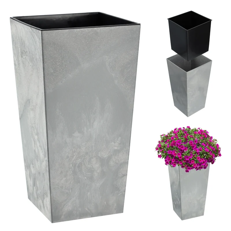 Vaso da fiori grande e alto KADAX, grigio, con inserto per fiori, 19x36 cm