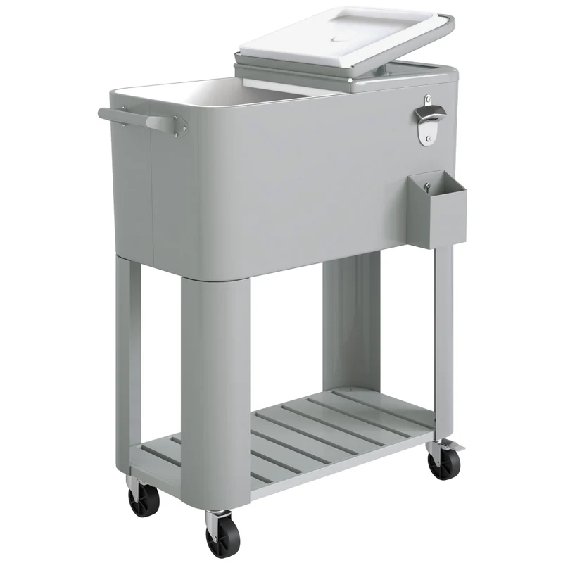 Frigo Portatile 92x39x81 cm Capacità 76 L con Ruote e Apribottiglie in Plastica e Metallo Argento