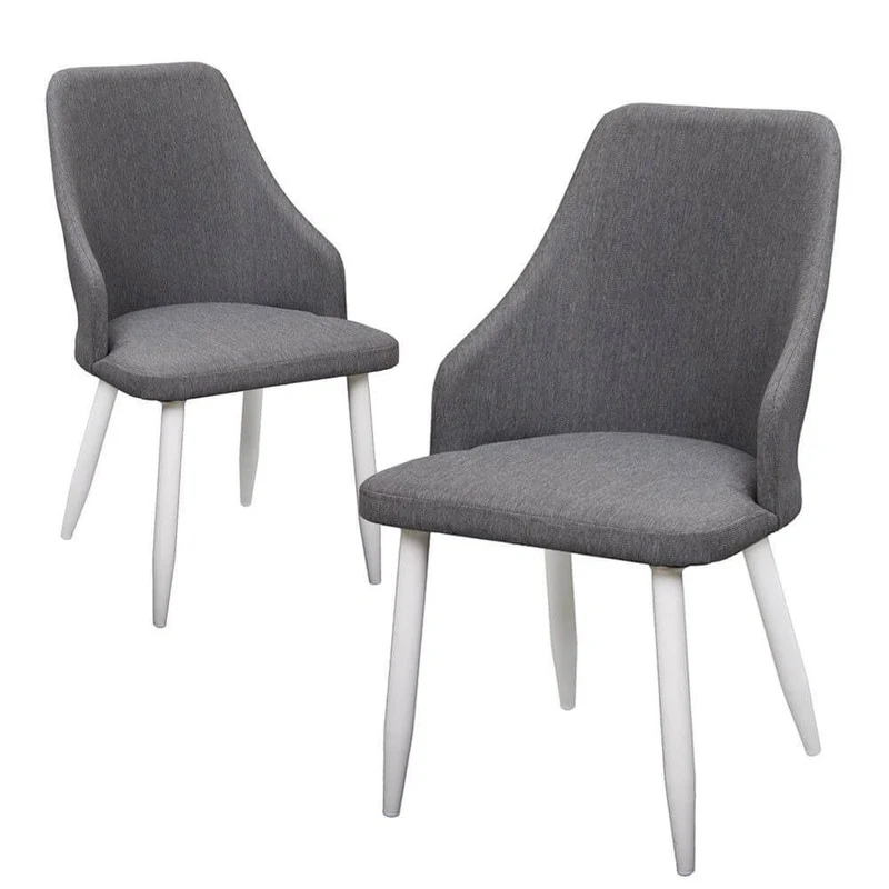 Set 2 Sedie Imbottite 53x58x87 cm in Alluminio e Tessuto Grigio