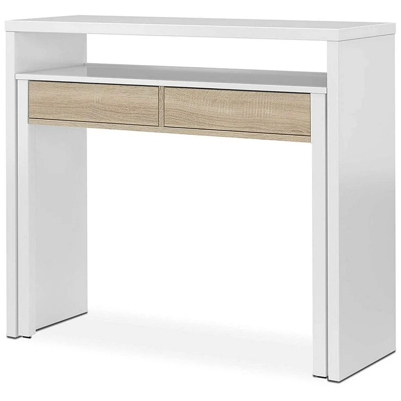 Scrivania Consolle Estensibile 99x36/70x88 cm 2 Cassetti Bianco e Rovere