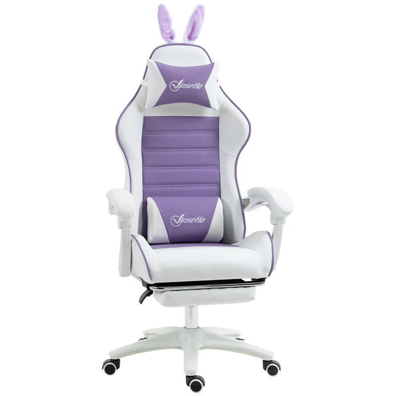 Sedia da Gaming con Orecchie da Coniglio 65x63x136-142 cm Poggiapiedi Cuscini in Pelle PU Viola