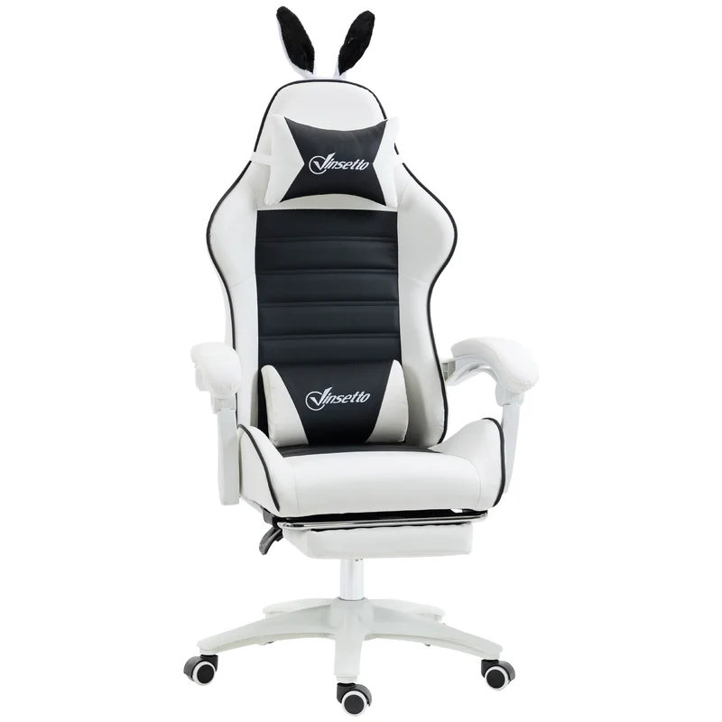Sedia da Gaming con Orecchie da Coniglio 65x63x136-142 cm Poggiapiedi Cuscini in Pelle PU Nero
