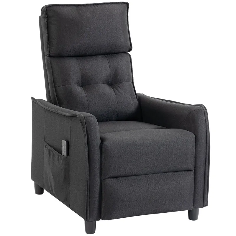 Poltrona Massaggiante 69x93x104 cm Reclinabile a 160° con Poggiapiedi e Telecomando Effetto Lino Grigio Scuro
