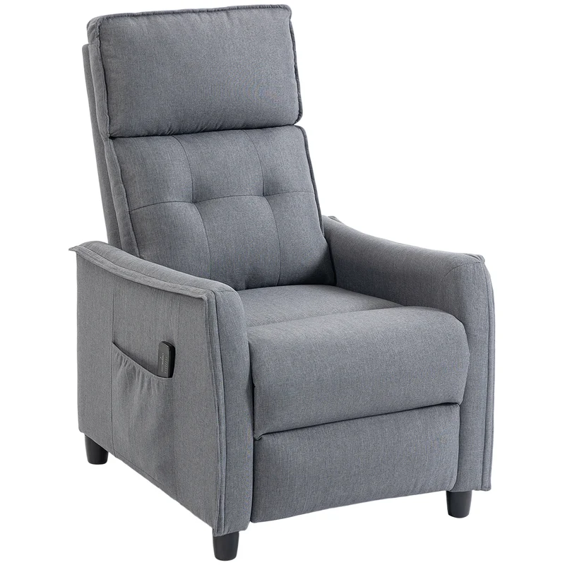 Poltrona Massaggiante 69x93x104 cm Reclinabile a 160° con Poggiapiedi e Telecomando Effetto Lino Grigio Chiaro