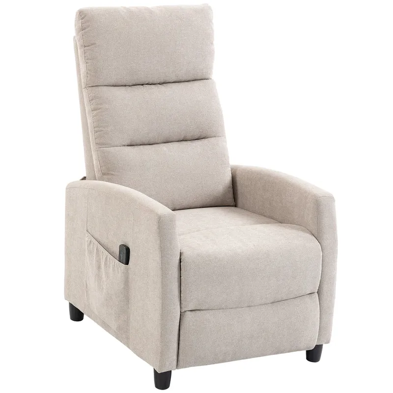 Poltrona Massaggiante e Reclinabile a 160° con Poggiapiedi e Telecomando, 66x91x108 cm, in Ciniglia Bianco Crema