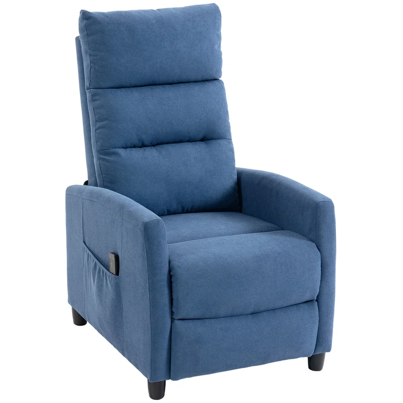 Poltrona Massaggiante e Reclinabile a 160° con Poggiapiedi e Telecomando, 66x91x108 cm, in Ciniglia Blu Scuro