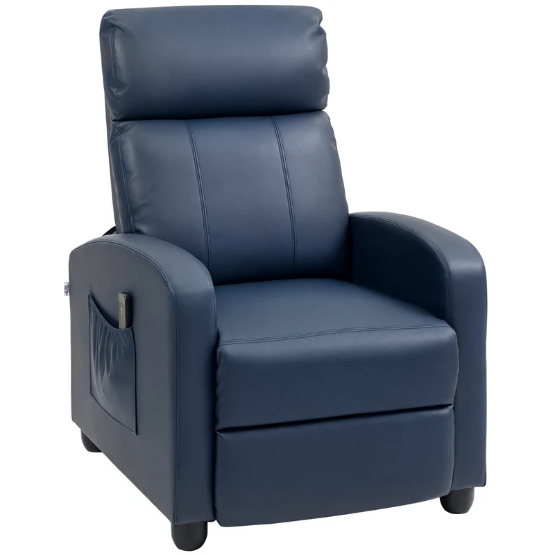 Poltrona Massaggiante Reclinabile 68x88x98 cm con Telecomando e Poggiapiedi in Pelle PU Blu Scuro