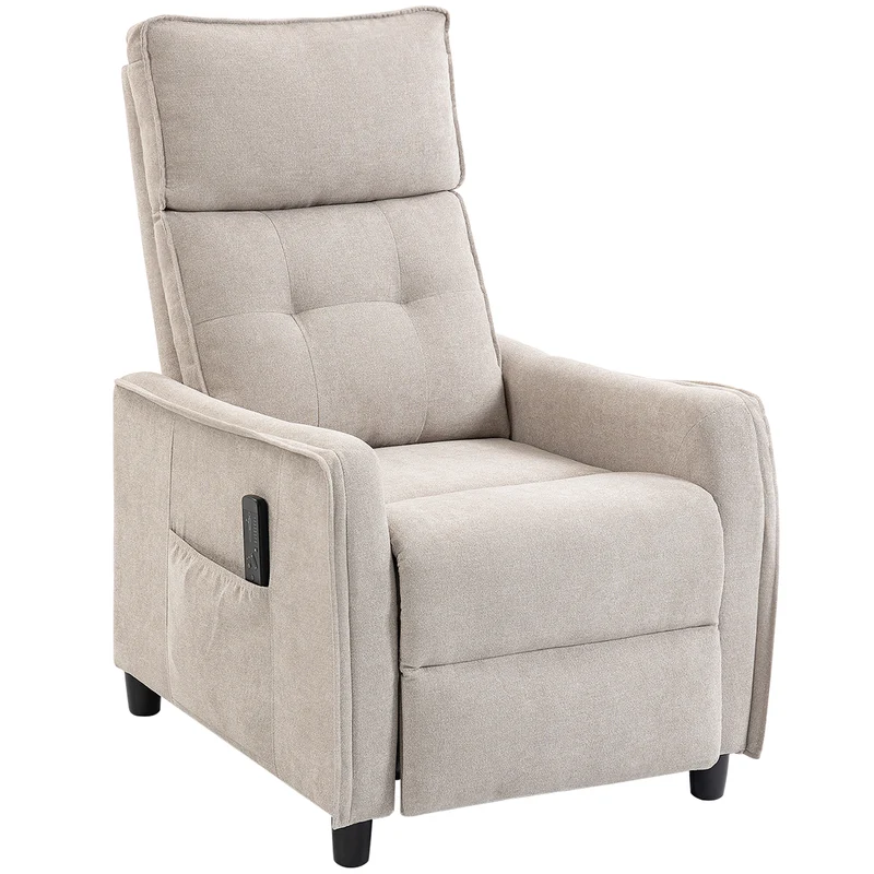 Poltrona Massaggiante 69x93x104 cm Reclinabile a 160° con Poggiapiedi e Telecomando Effetto Lino Bianco Crema