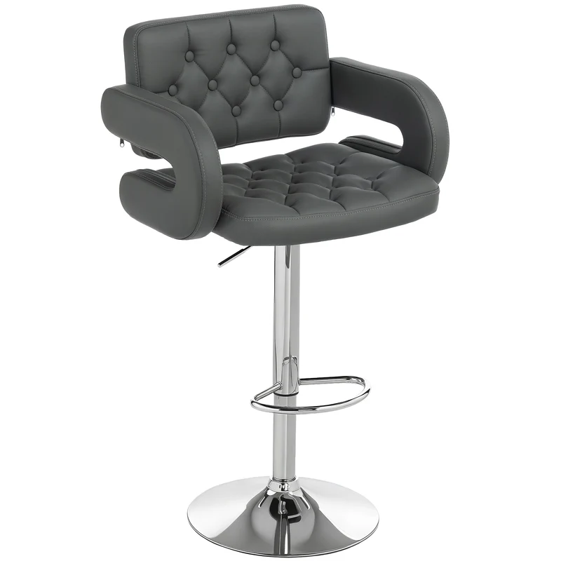 Sgabello da Bar Regolabile 61x50x93-113 cm Seduta Extra Large Girevole in Similpelle PU Grigio