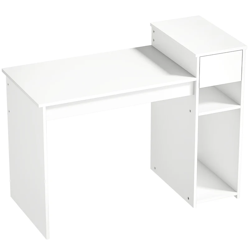 Scrivania per Studio e Scrittura 108x50x82 cm con Cassetto e Scaffali in Legno Bianco