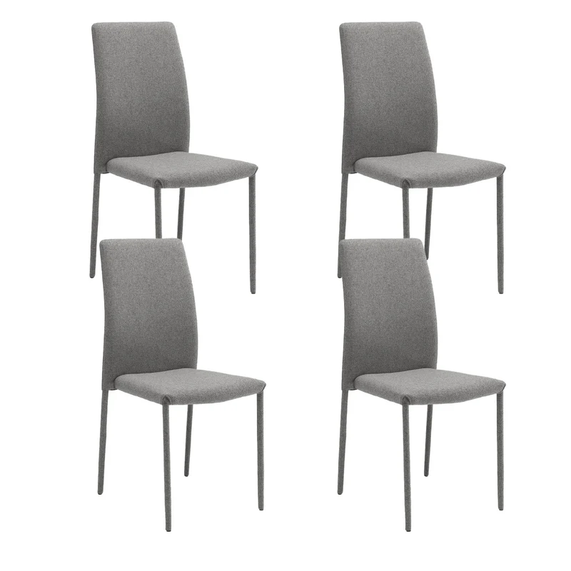 Set 4 Sedie Leda 42x52x96 cm in Tessuto Easy-Clean Gambe Rivestite in Tinta Grigio Scuro