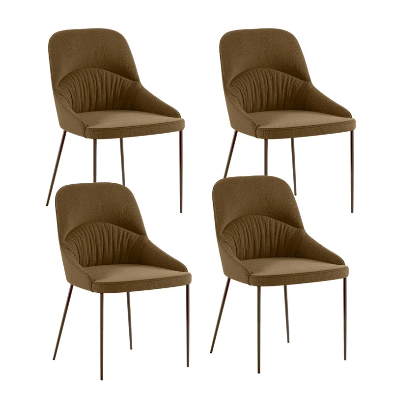 Set 4 Sedie Ginevra 54x63x89 cm in Tessuto Easy-Clean Gambe in Metallo Bronzo Marrone