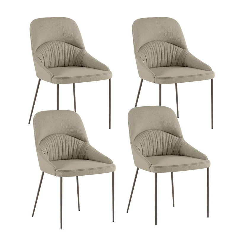 Set 4 Sedie Ginevra 54x63x89 cm in Tessuto Easy-Clean Gambe in Metallo Bronzo Beige