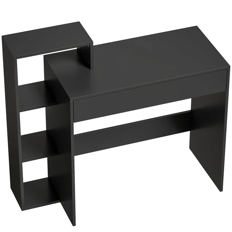 Scrivania PC Moderna 100x40x90 cm con 3 Ripiani Aperti e Cassetto in Legno Nero