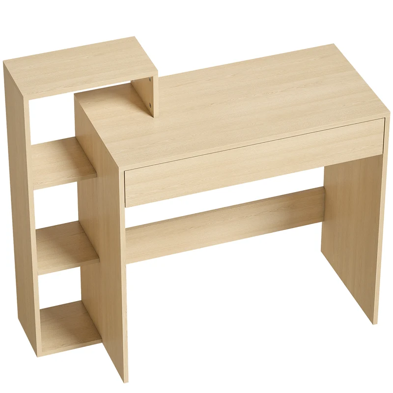 Scrivania PC Moderna 100x40x90 cm con 3 Ripiani Aperti e Cassetto in Legno