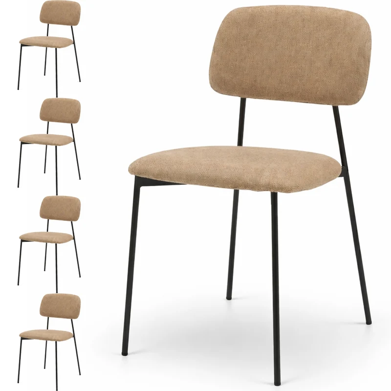 Set 4 Sedie Parigi con Struttura in Metallo e Seduta Ergonomica in Tessuto Tortora