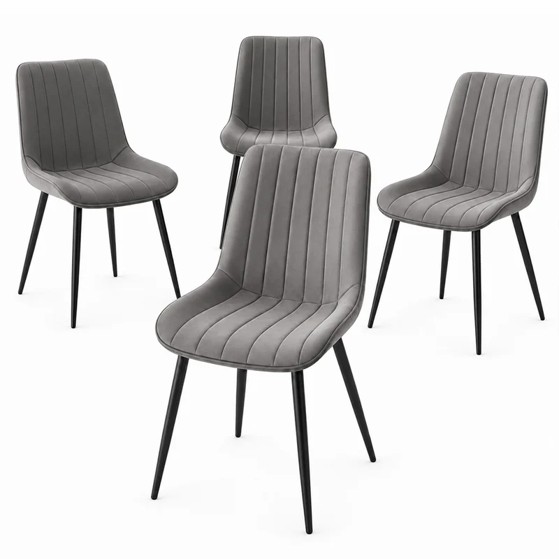 Set 4 Sedie da Pranzo Seduta Ergonomica 43x52x85 cm Struttura in Acciaio in Velluto Grigio