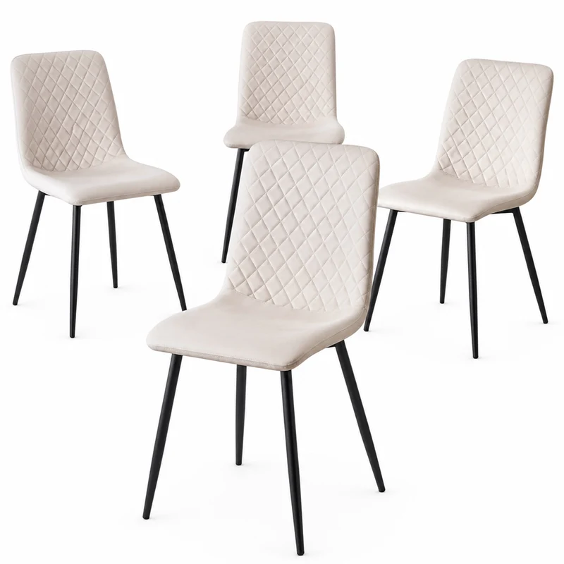 Set 4 Sedie Piedi Neri e Seduta Ergonomica con Rivestimento in Velluto Beige