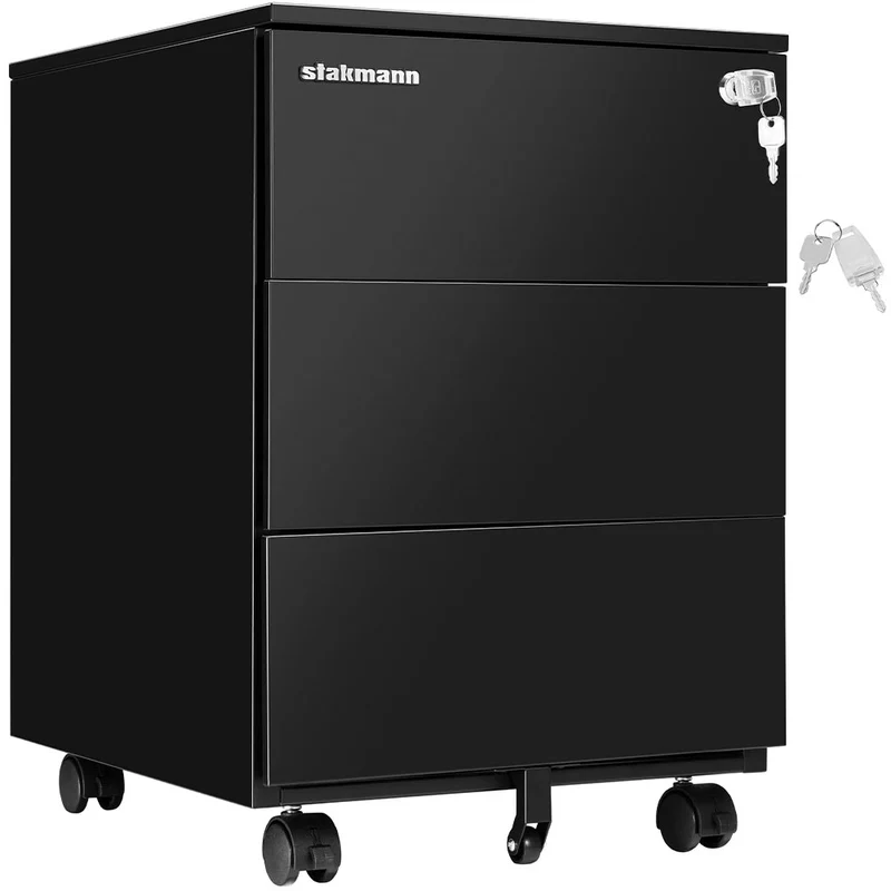 Cassettiera da Ufficio 30x45x60 cm Mobiletto Portaoggetti per Documenti con Serratura in Acciaio Nero