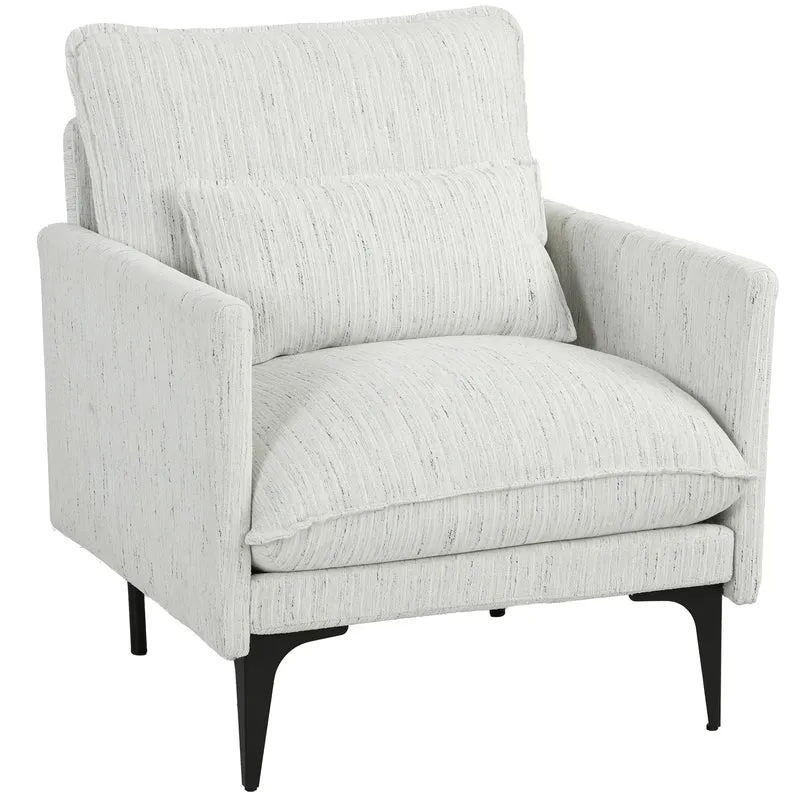 Poltrona da Salotto Imbottita 73x80x80 cm con Cuscino Lombare in Tessuto Effetto Lino Bianco