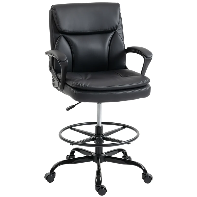 Sedia da Ufficio Girevole 61x 61x93-108 cm Schienale Alto con Braccioli in Finta Pelle Nero
