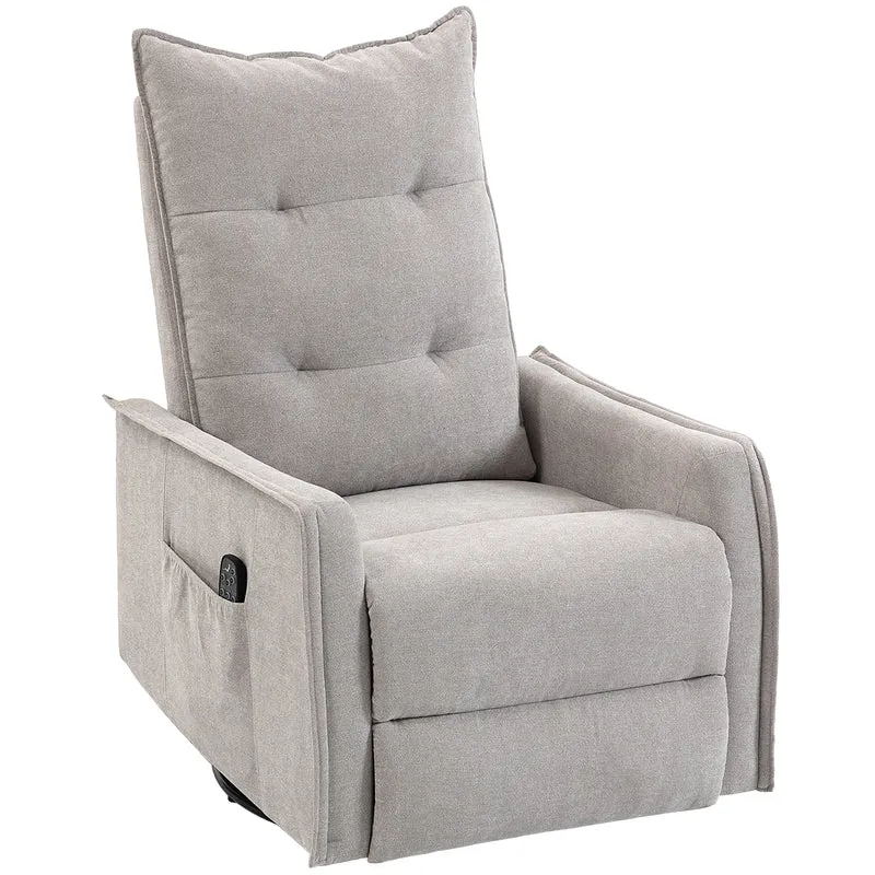 Poltrona Relax Massaggiante 71x93x99 cm Reclinabile con Telecomando e Poggiapiedi in Ciniglia Grigio Chiaro