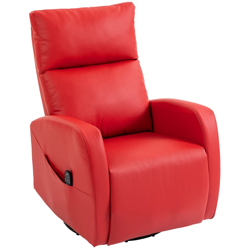 Poltrona Massaggiante 73,5x97x108 cm Reclinabile e Riscaldante con Poggiapiedi e Telecomando in Pelle PU Rosso