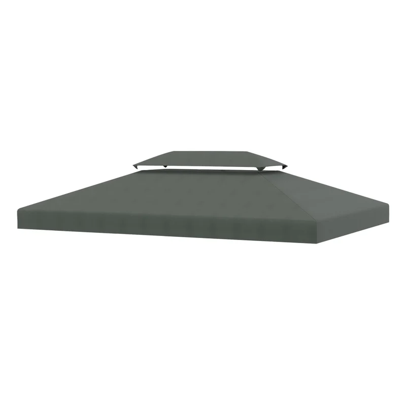 Copertura per Gazebo a 2 Livelli con Cinghie e 10 Fori di Drenaggio 4x3m in Poliestere Grigio Scuro